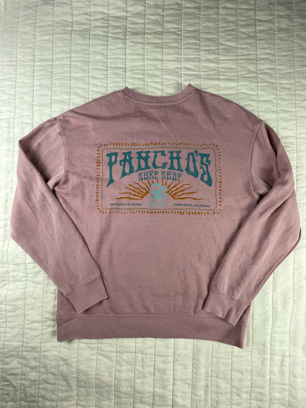 Pancho’s Surf Shop of Pismo Beach California Soft Pink Crewneck Sweatshirt Med